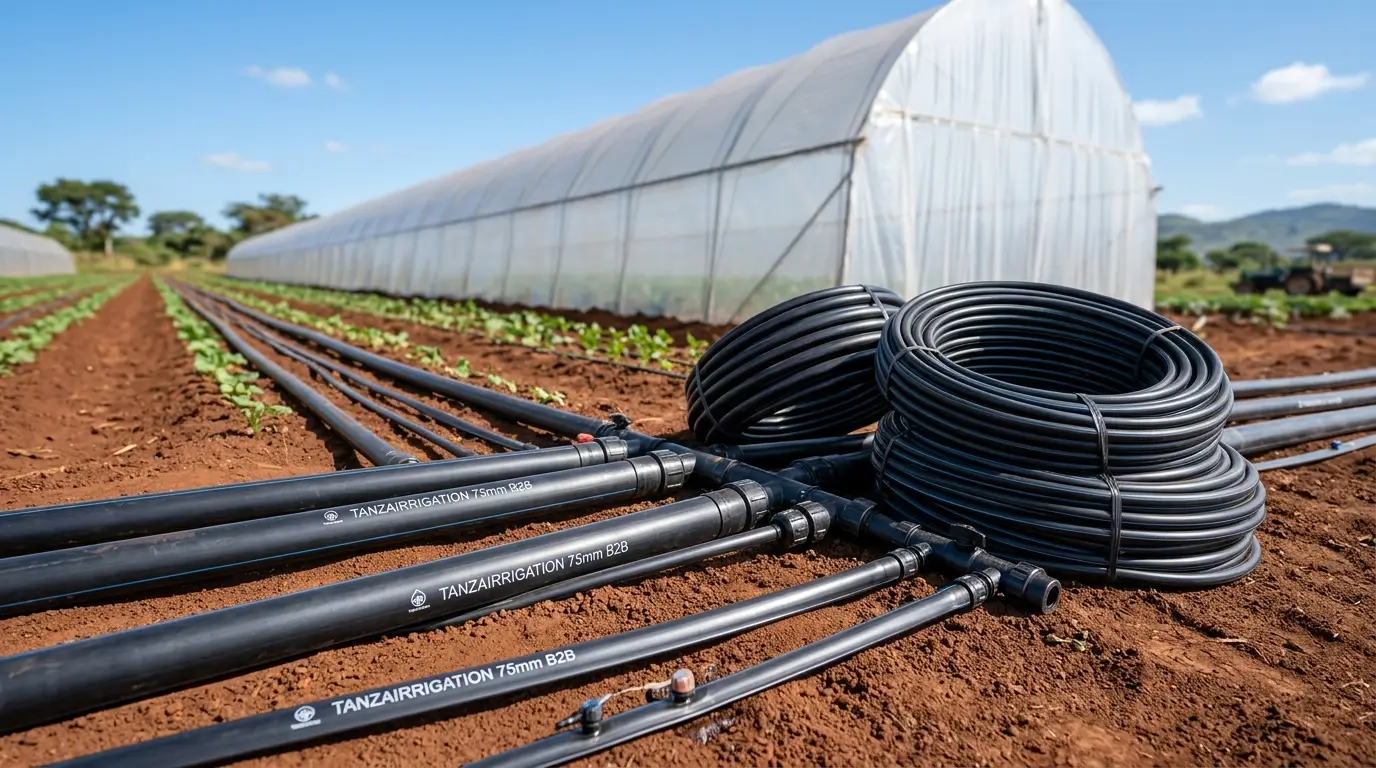 Agricultural greenhouse film and irrigation pipes in Tanzania